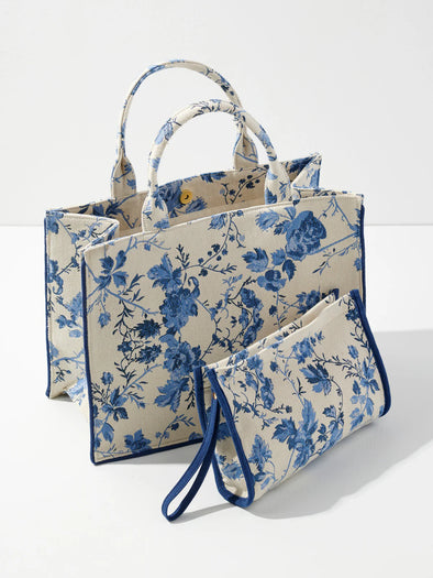 The Fiorella Floral Tote-Navy