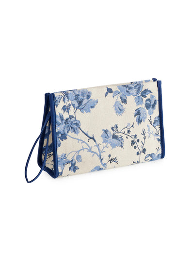 The Fiorella Floral Zip Pouch-Navy