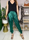 hunter green satin cargo jogger