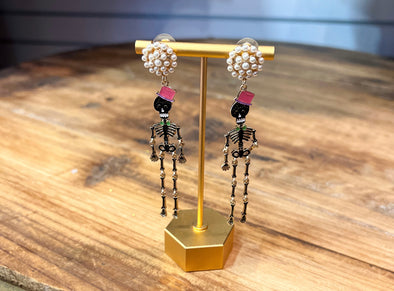skeleton earrings with pearls 