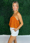 orange sparkly top side view 