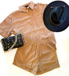 Brown waffle material short set 