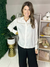 white button up blouse with tweed detail 
