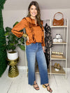 brown satin top with ruffles 