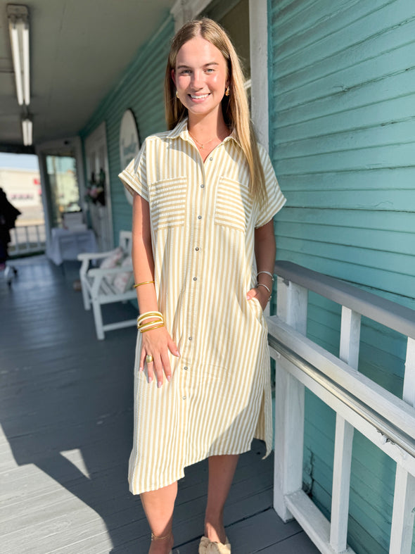 The Merrion Stripe Midi Dress-Taupe