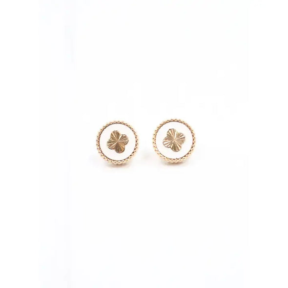 The Turin Clover Stud Earring-White