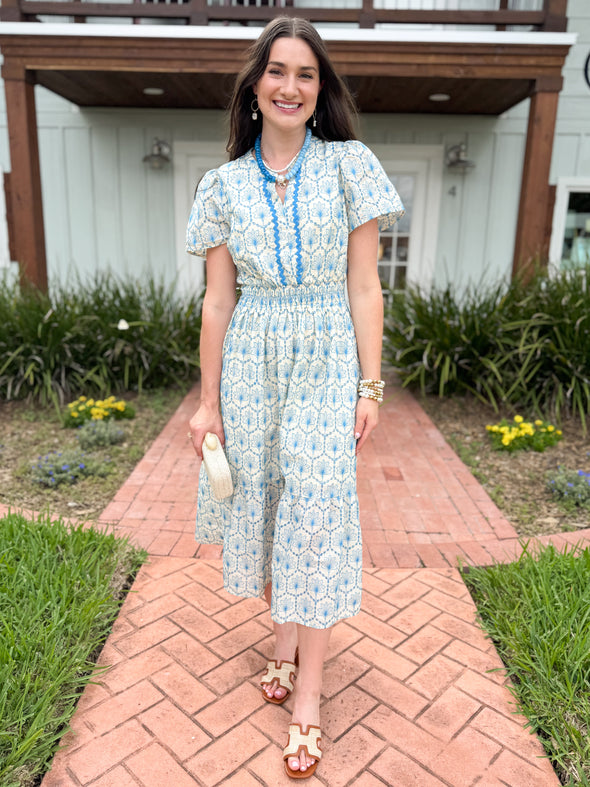 The Niko Printed Midi Dress-Cream