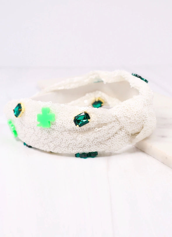 Sequin Shamrock Headband-White