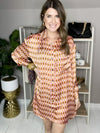 berry color silk dress with long sleeves