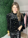 black velvet top with gold and silver stars