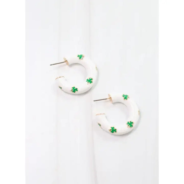 Shamrock Hoop Earring-White