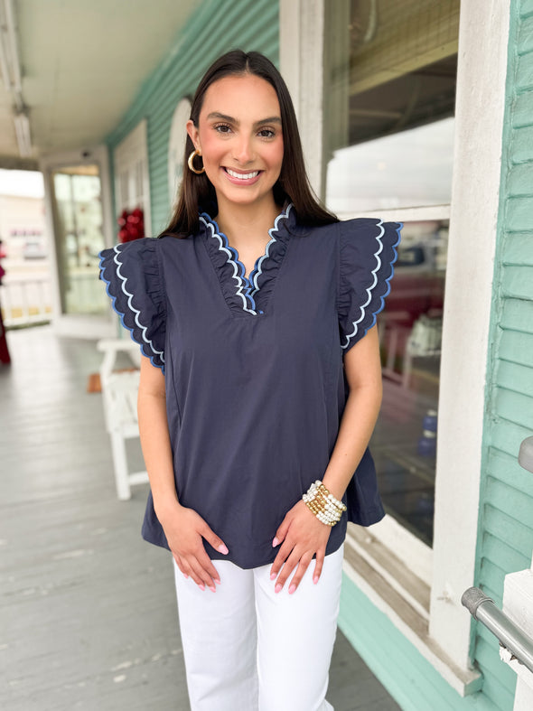 The Rowan Scalloped Top-Blue