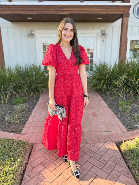 The Arielle Jaquard Maxi Dress-Red