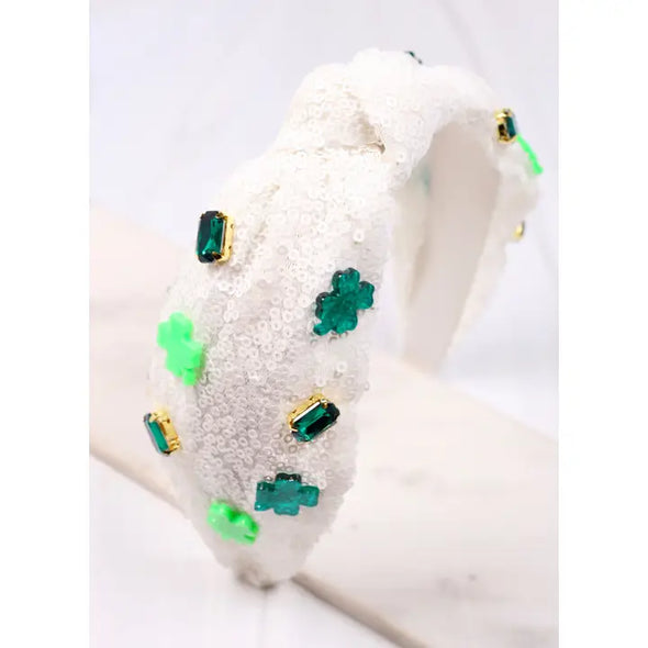 Sequin Shamrock Headband-White