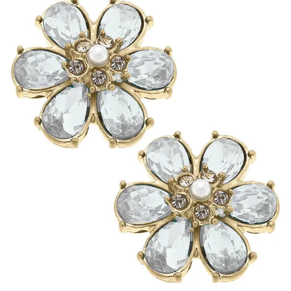 Brooke Rhinestone and Pearl Flower Stud