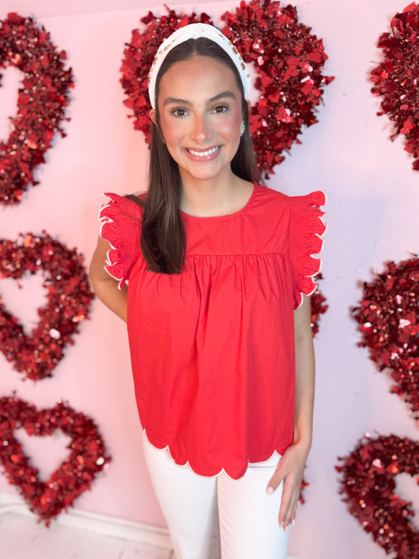 The Christy Scalloped Top-Red