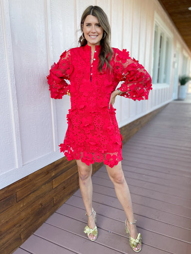 red lace overlay dress