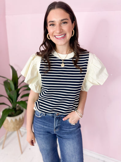 The Elio Stripe Top-Navy