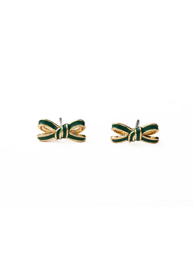 green bow stud earrings 