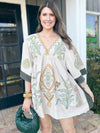 Short green embroidered dress at Jewels Boutique