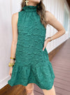 close up of green textured dress by thml 