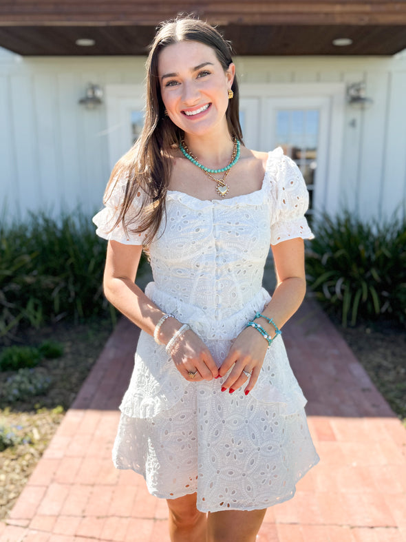 The Lucie Eyelet Dress-White