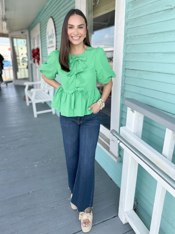 (THML) The Bellamy Bow Top-Green