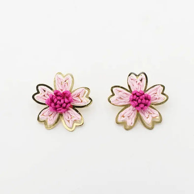 Pink Raffia Flower Stud