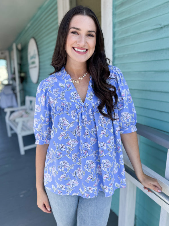 The Maggie Floral Top-Blue