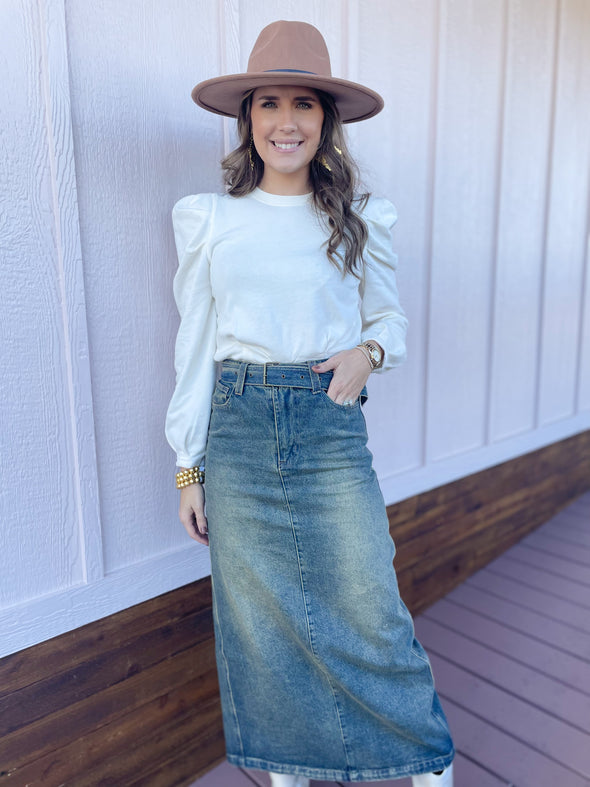 vintage wash denim skirt 