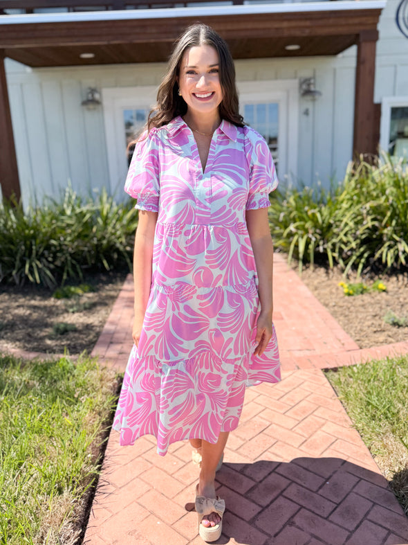 The Molly Palm Midi Dress-Pink