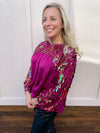 magenta long sleeve top with sequins