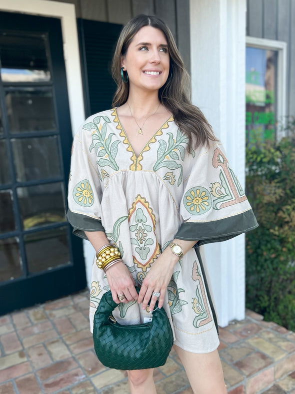 Green embroidered dress