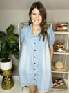 Short button down denim dress