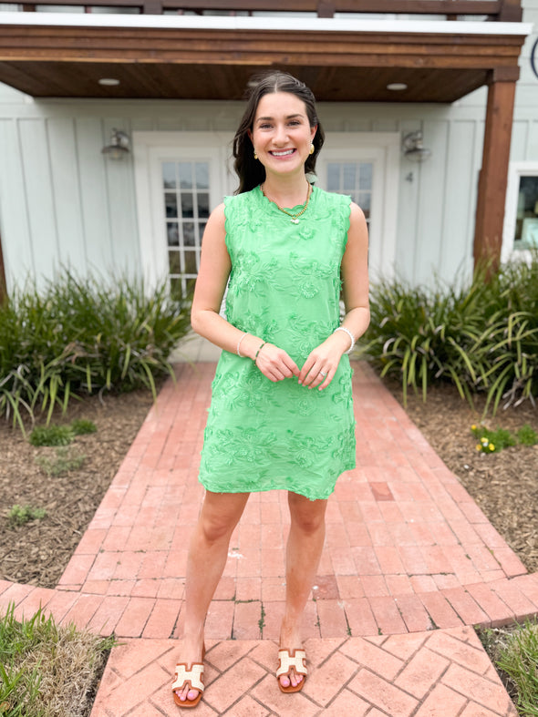 The Judi Floral Embroidered Dress-Green