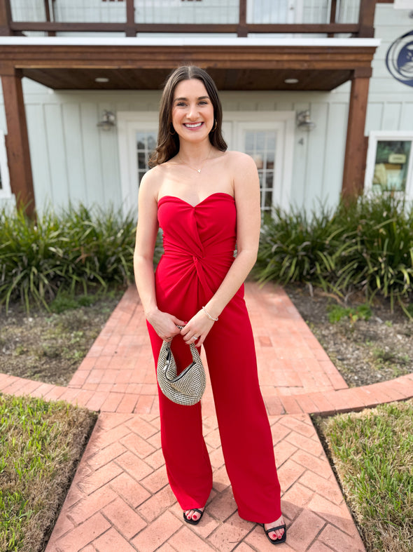 The Dannia Strapless Jumpsuit-Red