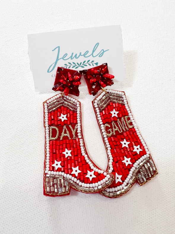 red boot game day earrings 