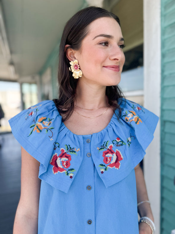 The Sherry Embroidered Dress-Blue