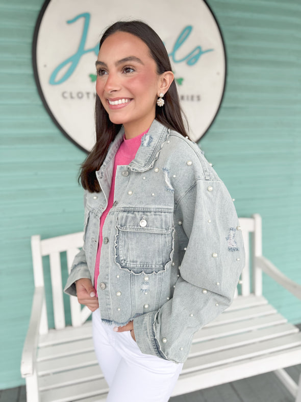 The Maya Pearl Denim Jacket-Light Denim