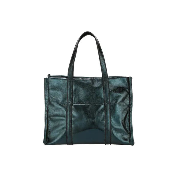 The Glossy Square Tote Bag-Turquoise