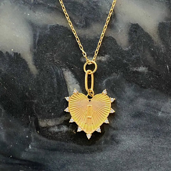 The Initial Heart Rhine Stone Necklace-Gold