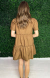back of short brown tiered dress