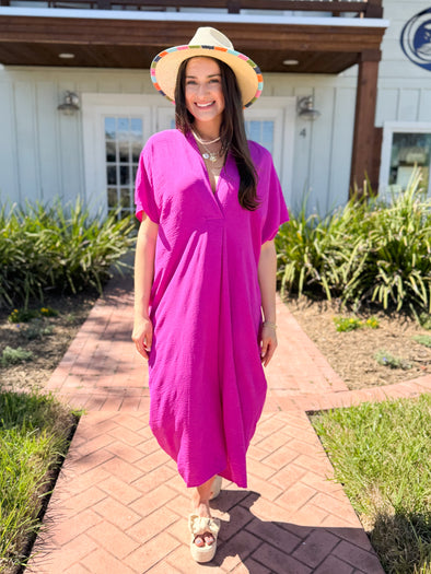 The Jenny Kaftan Midi Dress-Magenta