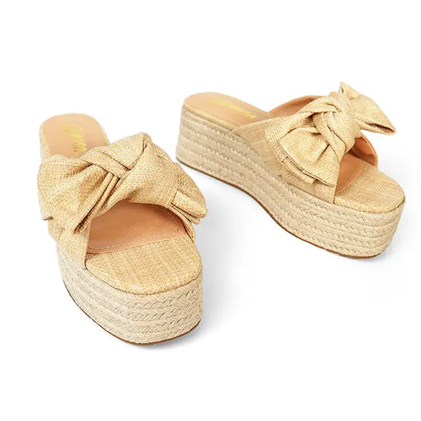 The Rasha Knot Platform Sandal-Raffia