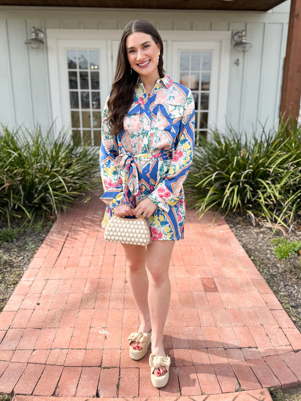 The Karen Floral Shirt Dress-Blue