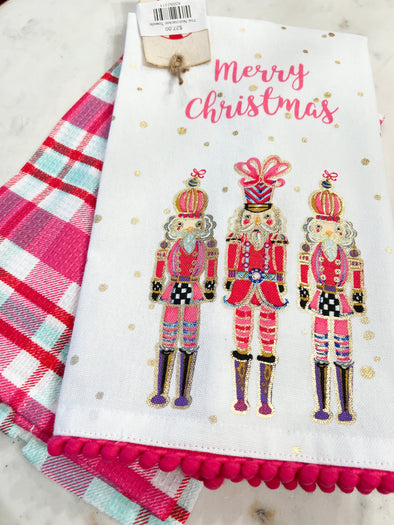 pink and white nutcracker tea towels