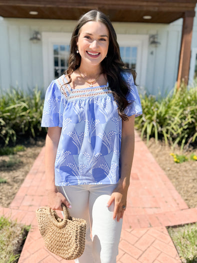 The Heidi Flowy Palm Top-Blue