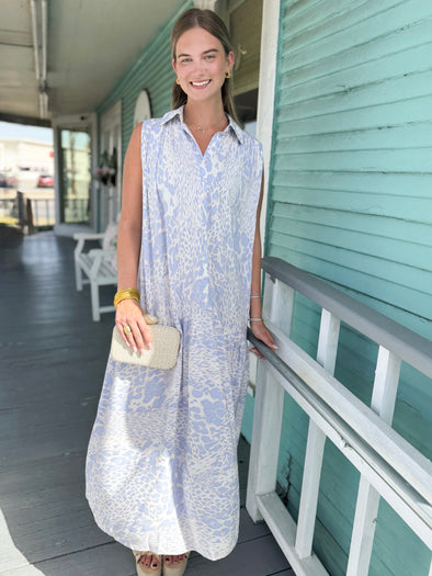 light blue leopard print dress