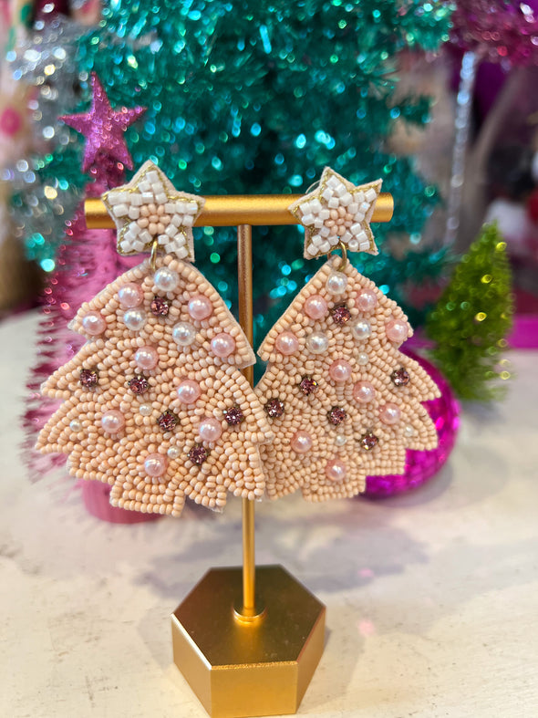Soft Pink Christmas Tree Earrings