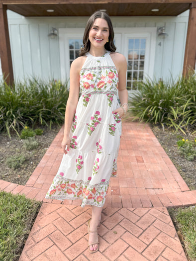 (THML) The Karen Floral Midi Dress-Ivory